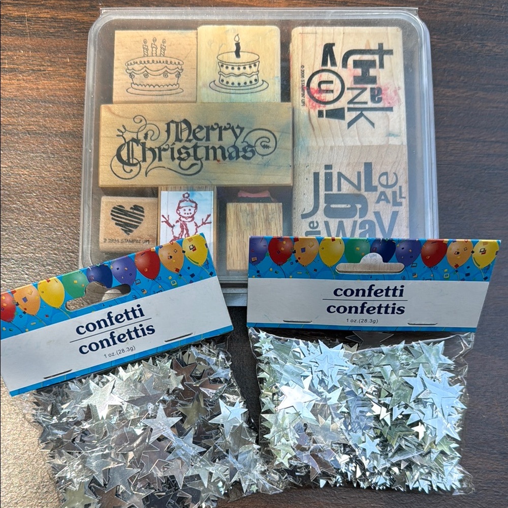 Stampin' Up! Festive Rubber Stamps and Silver Star Confetti